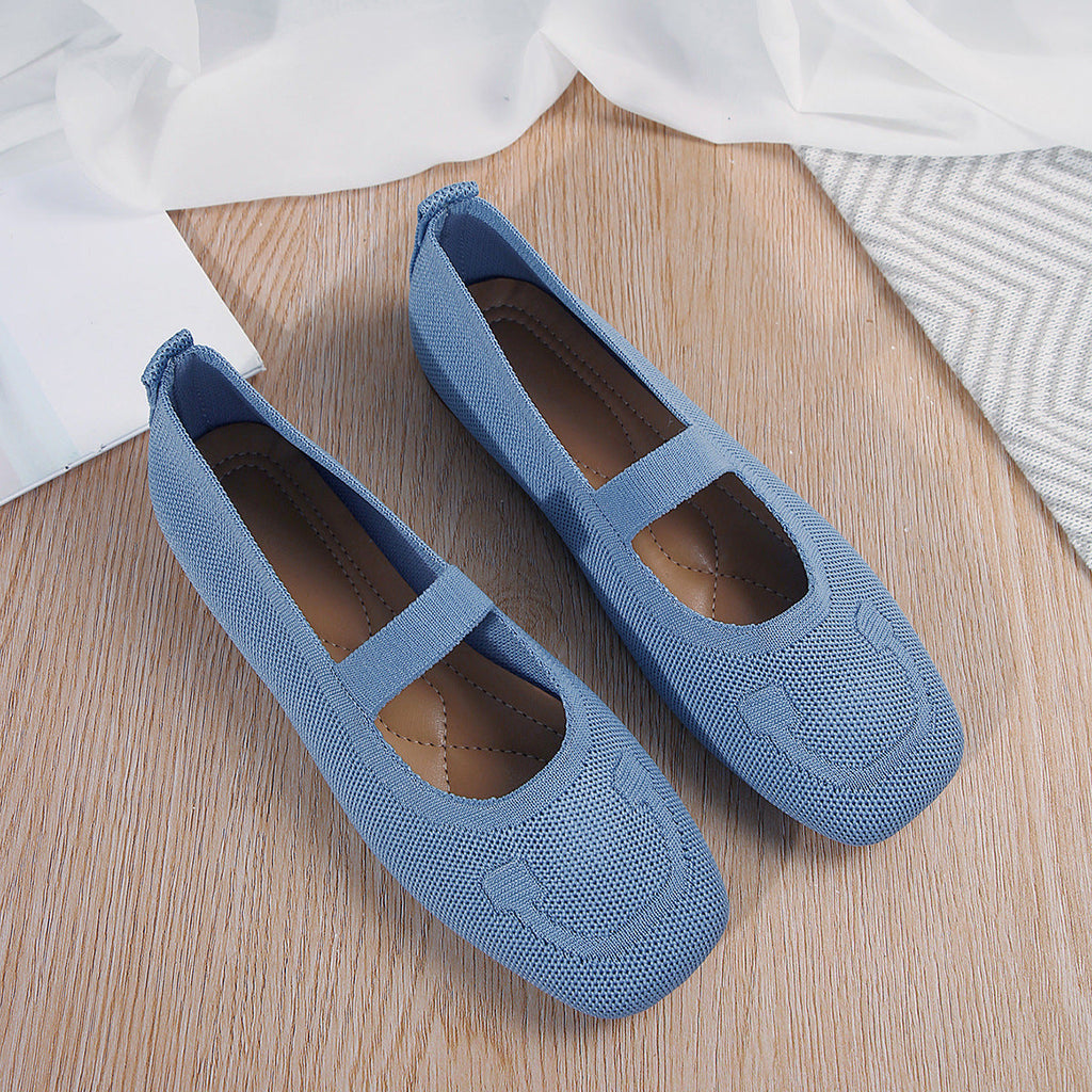 Damen atmungsaktive Ballerinas mit flexiblem Gummi-Obermaterial und verstellbarem Riemen