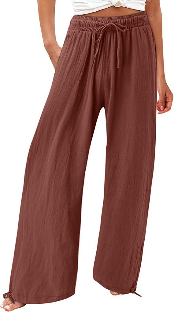 Damen lässige weit geschnittene Sommerhose mit elastischem Bund und praktischen Seitentaschen