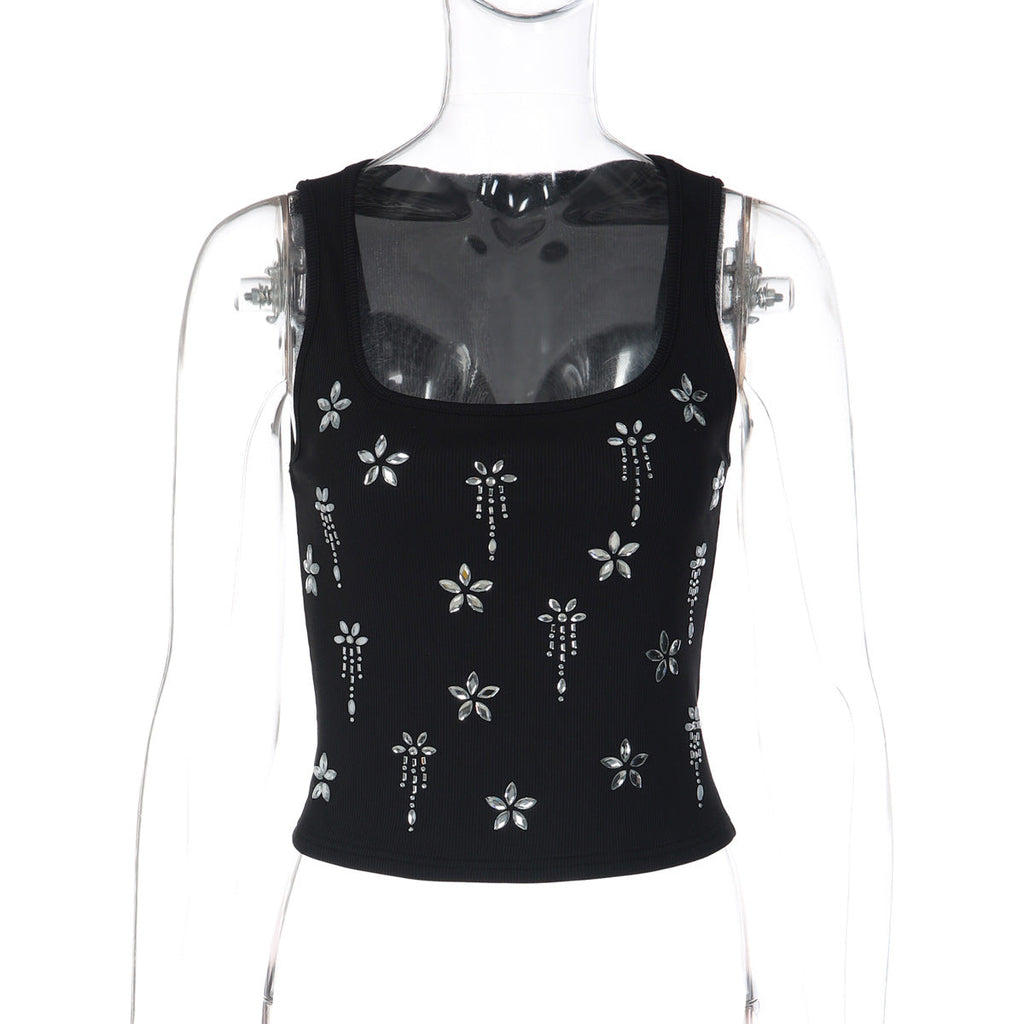 Damen Elegantes Cropped Top mit floralen Strassdetails