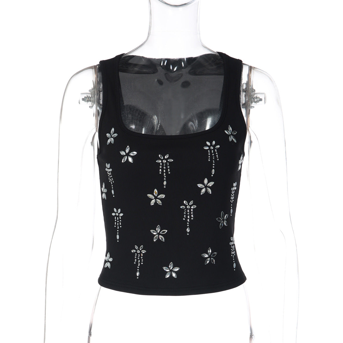 Damen Elegantes Cropped Top mit floralen Strassdetails