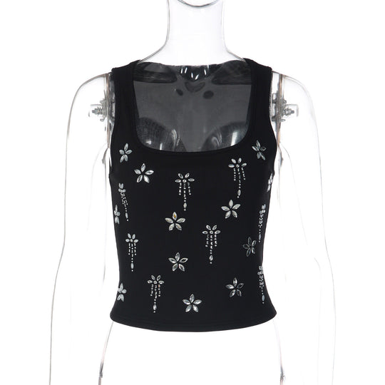 Damen Elegantes Cropped Top mit floralen Strassdetails