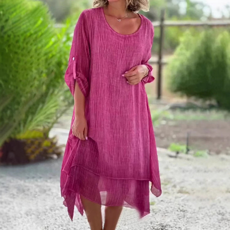 Damen lässiges Sommerkleid mit asymmetrischem Saum und luftigen Ärmeln