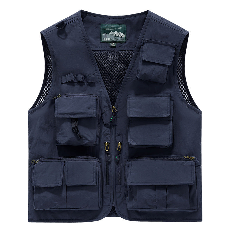 Herren Multifunktionale Outdoor‑Utilityweste mit Mesh‑Rücken, Mehrfach‑Fronttaschen und durchgehendem Reißverschluss Shop Nory