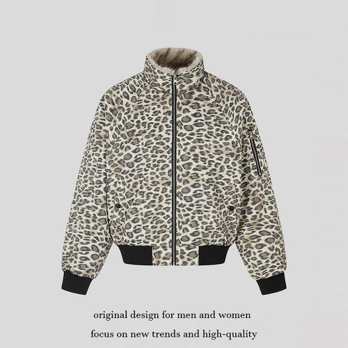 Damen gesteppte Bomberjacke mit Kunstfell-Stehkragen, Allover-Leo-Print und Rippbündchen Shop Nory