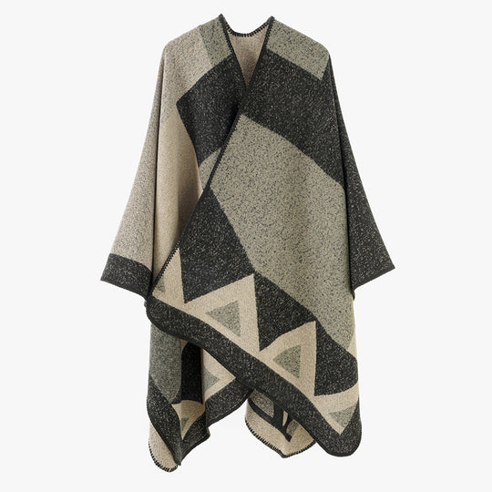 Damen Vielseitiger Wollmix-Überwurfponcho mit geometrischem Jacquard und offener Front Shop Nory