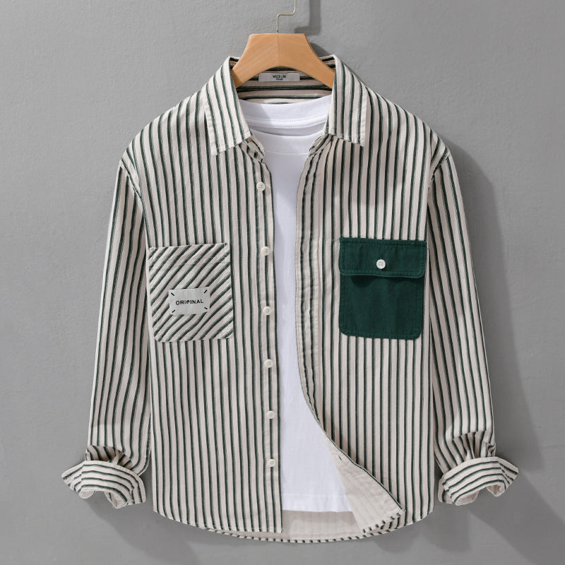 Herren Gestreiftes Overshirt mit Kontrast-Brusttaschen und Kentkragen aus Baumwollmix Shop Nory