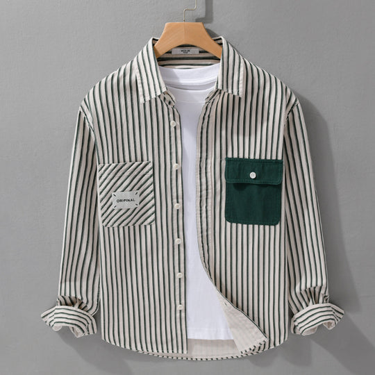 Herren Gestreiftes Overshirt mit Kontrast-Brusttaschen und Kentkragen aus Baumwollmix Shop Nory