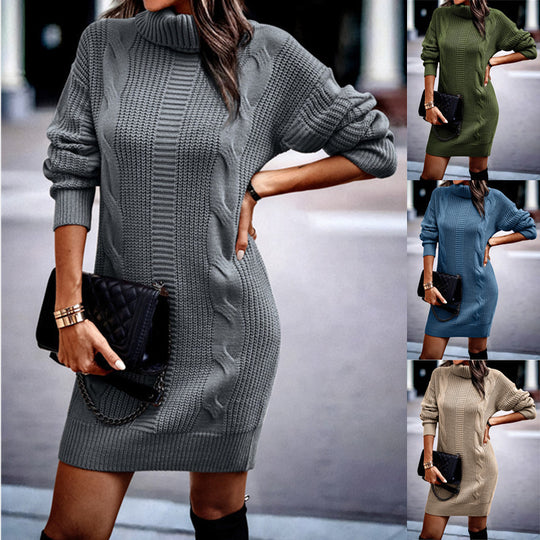Damen nan kuscheliges Strickkleid mit Rollkragen, Zopfmuster und Oversize-Silhouette Shop Nory
