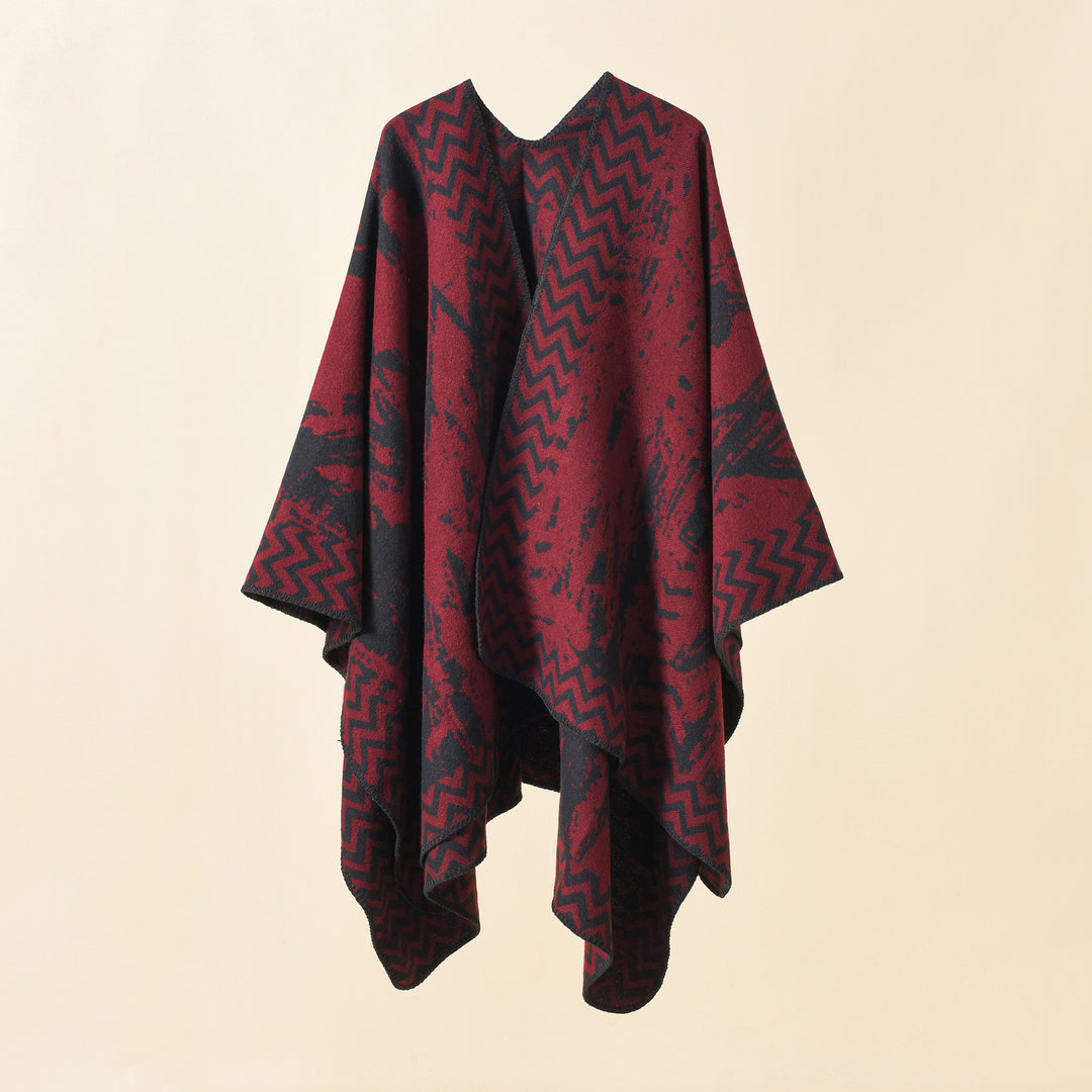 Damen Strick‑Ruana mit abstraktem Jacquard und Kettelsaum Shop Nory