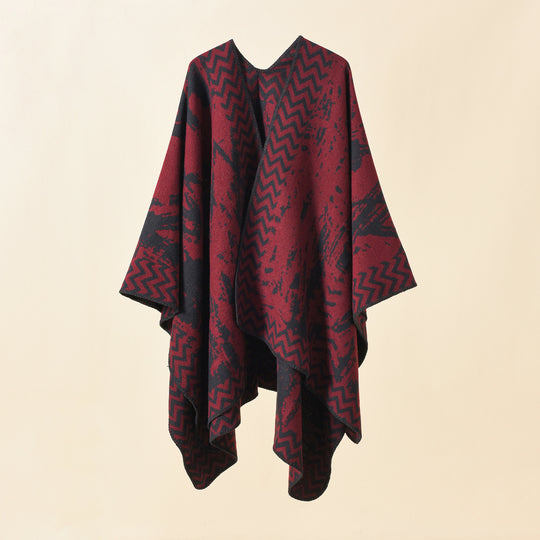 Damen Strick‑Ruana mit abstraktem Jacquard und Kettelsaum Shop Nory
