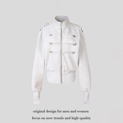 Damen Kurze Sweatjacke im Military‑Style mit Stehkragen und Zierpatten Shop Nory