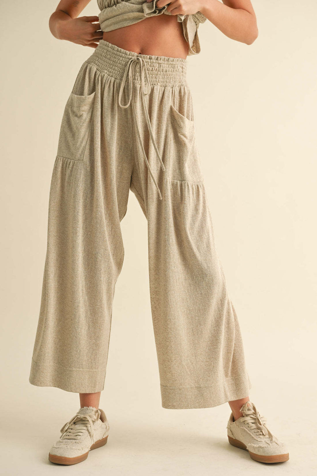Damen weite Culotte-Jerseyhose mit Smockbund und Eingrifftaschen Shop Nory