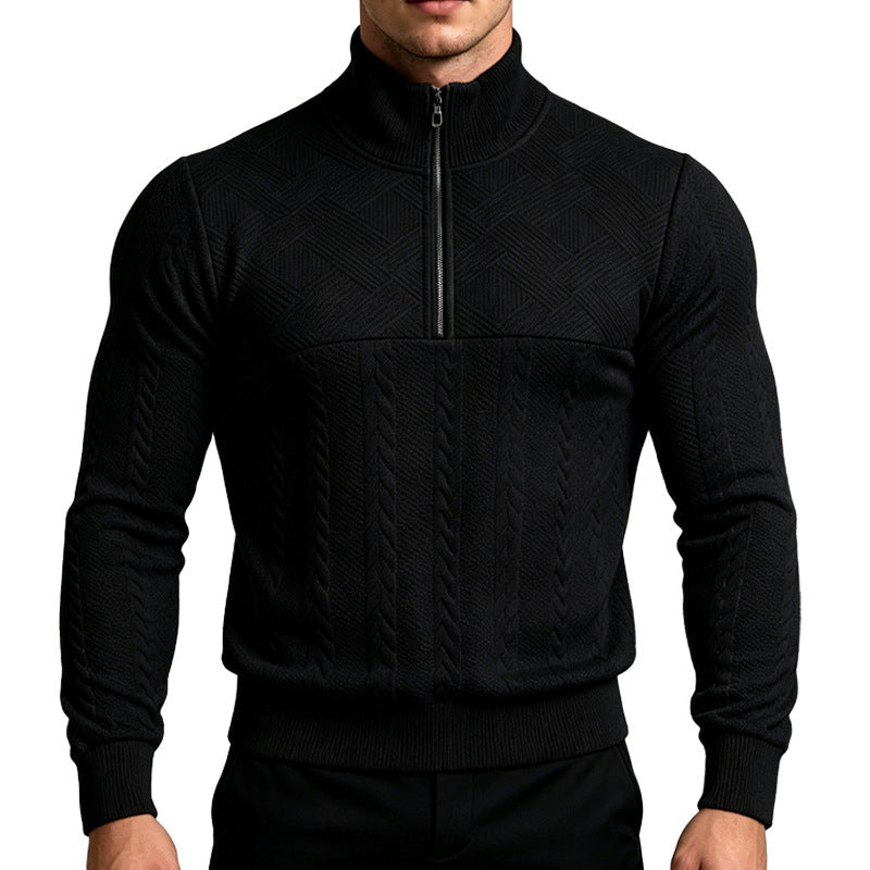 Herren Strickpullover mit halbem Reißverschluss und Zopfmuster Shop Nory