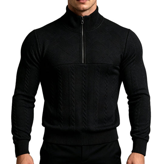 Herren Strickpullover mit halbem Reißverschluss und Zopfmuster Shop Nory