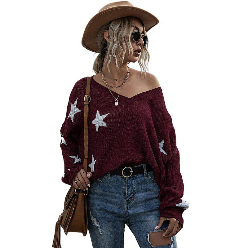 Damen Lässiger Oversized Pullover mit Sternen Shop Nory