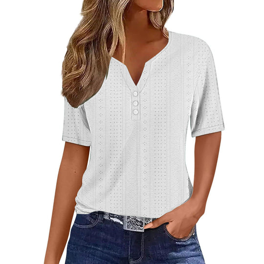Damen Kurzarmshirt mit modischer Knopfleiste und Struktur