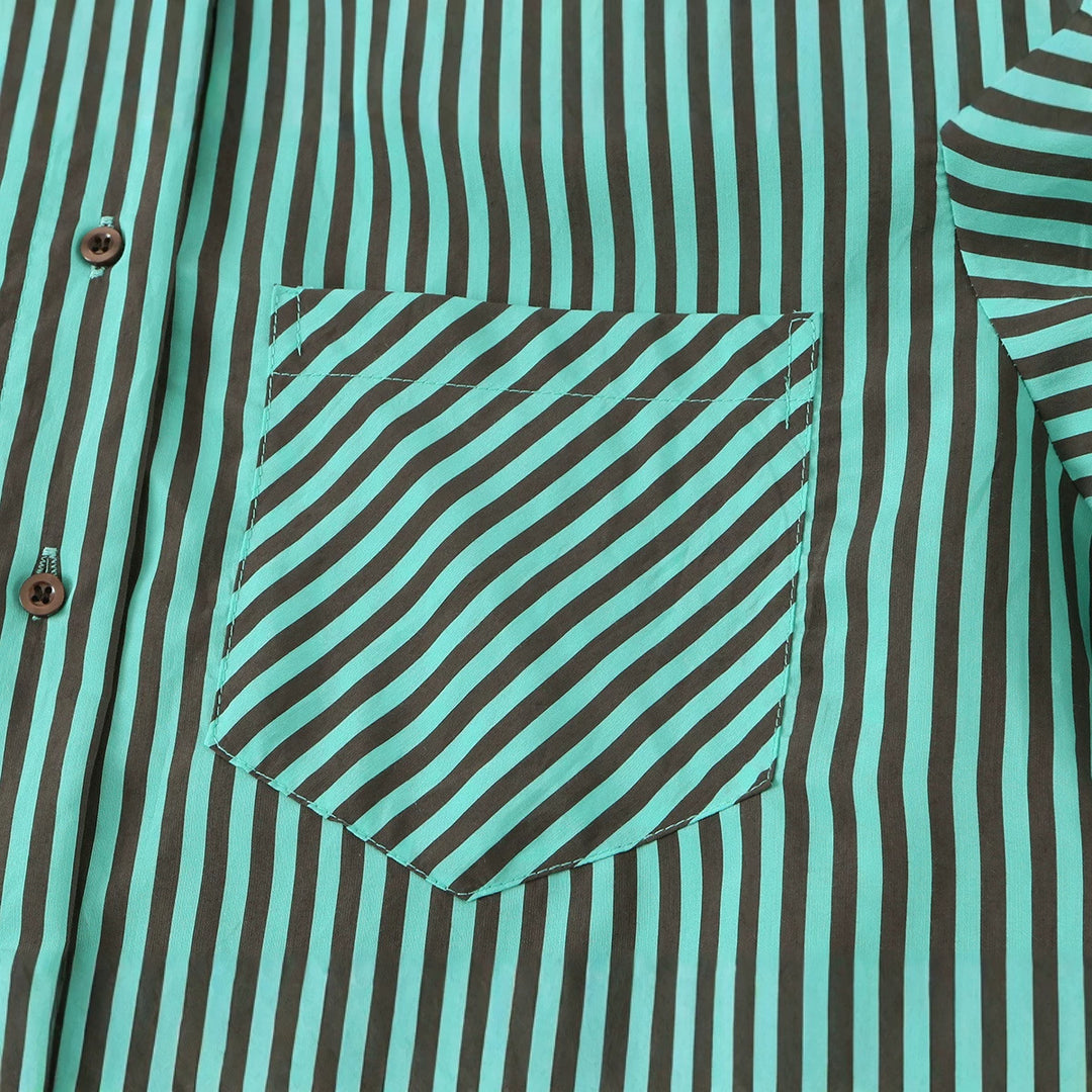 Damen Oversize-Hemdbluse mit diagonaler Streifenoptik, Brusttasche und asymmetrischem Saum Shop Nory