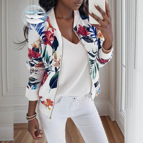 Damen Blumenmuster Bomberjacke