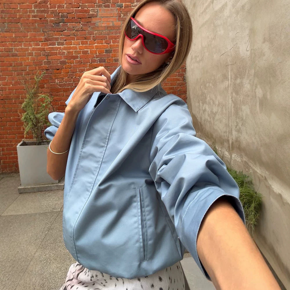 Damen Leichte Cropped-Fieldblousonjacke mit verdeckter Druckknopfleiste und kastiger Silhouette Shop Nory