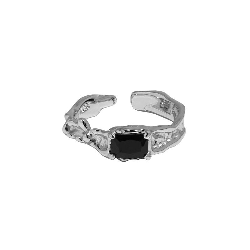 Damen Offener Ring mit kunstvollem Design und facettiertem Onyx Shop Nory