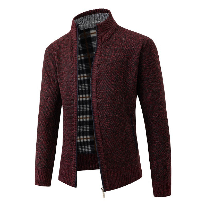 Herren Strukturiertes Zip-Strickjacke mit Karo‑Fleece‑Futter und Stehkragen Shop Nory