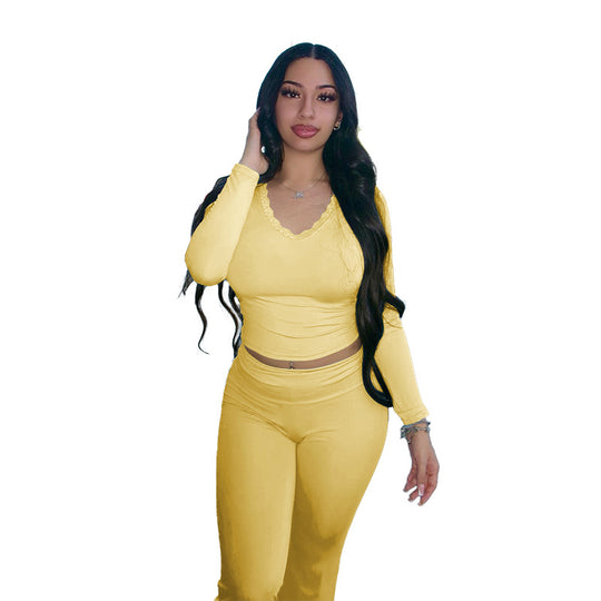 Damen Zweiteiliges Lounge-Set aus Stretch‑Jersey mit V‑Ausschnitt und taillierter Passform Shop Nory