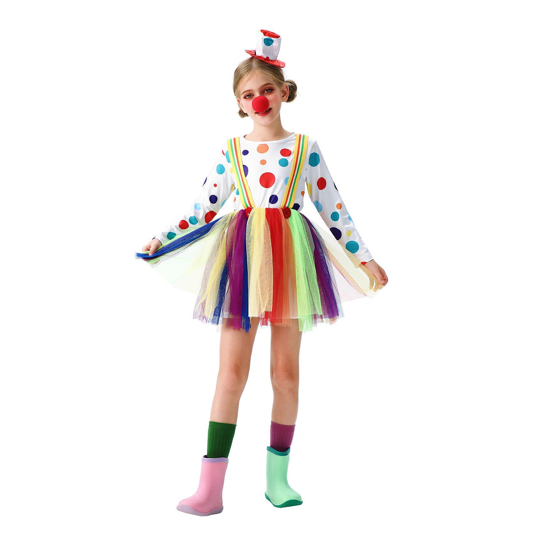 Mädchen Clownkostüm mit bunten Tüllröcken und Haaraccessoires Shop Nory