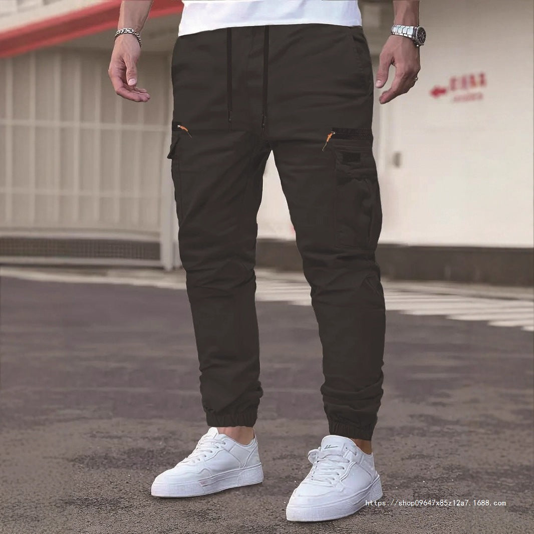 Herren Tapered Cargo-Jogginghose mit Tunnelzugbund, Reißverschlusstaschen & elastischen Bündchen Shop Nory