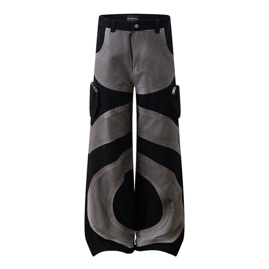 Damen weite Patchwork-Cargo-Culottehose mit aufgesetzten Zipper-Taschen und kontrastnähten Shop Nory