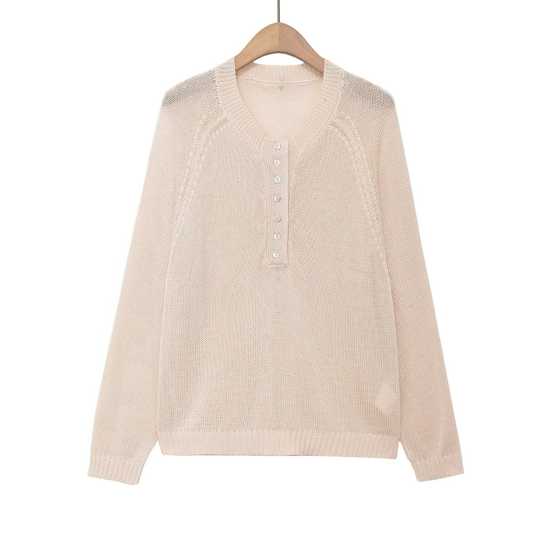 Damen nan Feinstrick-Henley-Pullover mit Knopfleiste und Raglanärmeln Shop Nory