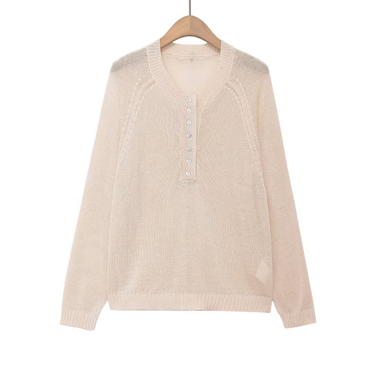 Damen nan Feinstrick-Henley-Pullover mit Knopfleiste und Raglanärmeln Shop Nory