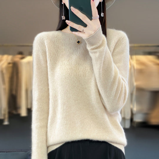 Damen Kuscheliger Midweight Rundhals-Pullover aus Angora-Blend mit feinem Flor und schmalem Bündchen Shop Nory