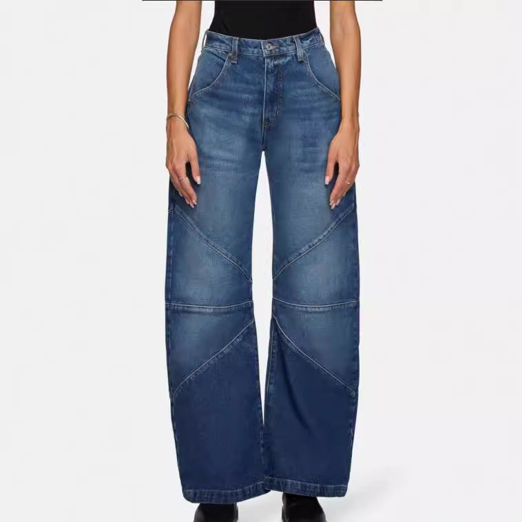 Damen breite Jeans mit einzigartigem Nahtdesign im angesagten Stil