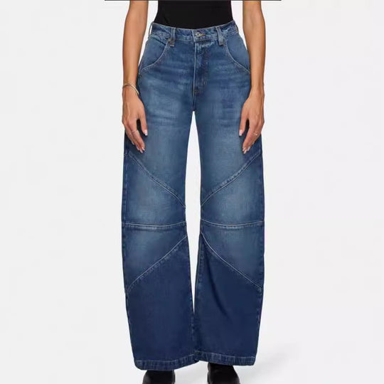 Damen breite Jeans mit einzigartigem Nahtdesign im angesagten Stil