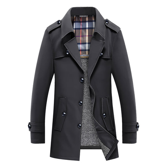 Herren Moderner Kurzmantel im Trench-Look mit kariertem Innenfutter und Utility-Taschen Shop Nory