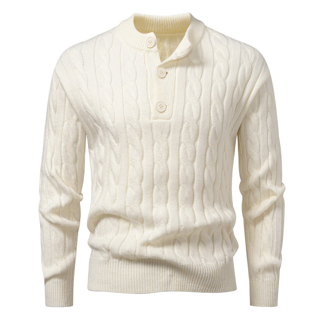 Herren Zopfmuster-Pullover mit kurzer Knopfleiste und Stehkragen Shop Nory