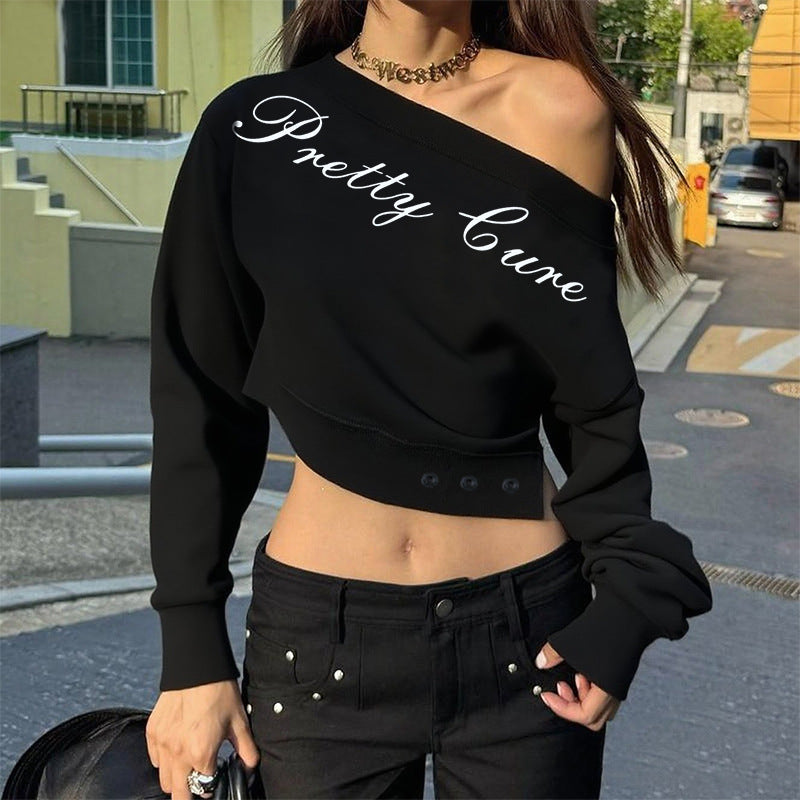 Damen kurzes Off-Shoulder-Sweatshirt mit asymmetrischem Ausschnitt und gerafftem Ärmel Shop Nory