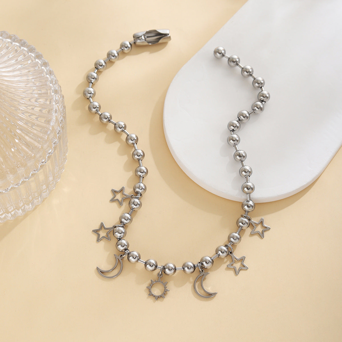 Damen charmante Kette mit Mond- und Stern-Anhängern Shop Nory