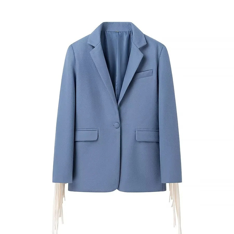 Damen Oversize-Blazer mit langen Fransen und Ziernähten Shop Nory
