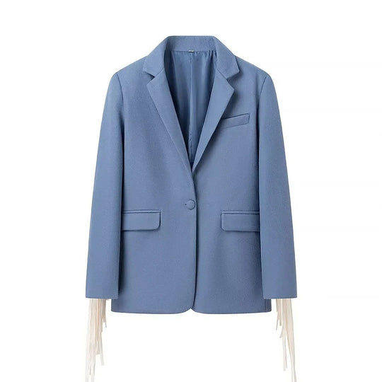 Damen Oversize-Blazer mit langen Fransen und Ziernähten Shop Nory