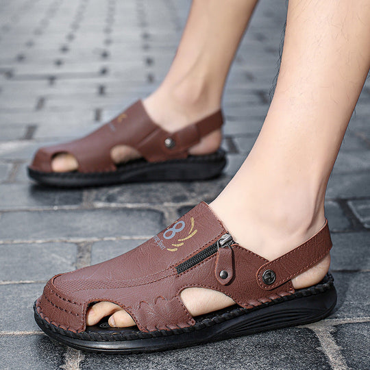 Herren orthopädische Leder-Sandalen mit verstellbarem Riemensystem