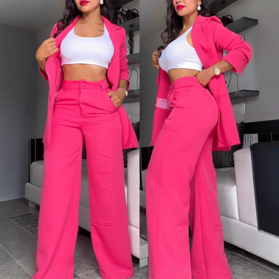 Damen Zweiteiliges Business-Anzug-Set mit weitem Bein und taillierter Jacke