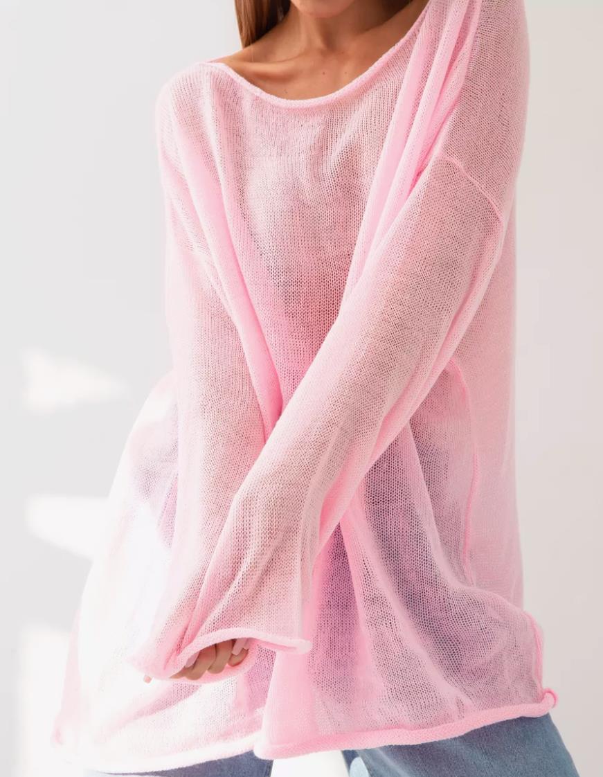 Damen luftiger Oversize-Strickpullover mit weitem Schnitt und transparentem GewShopnorye