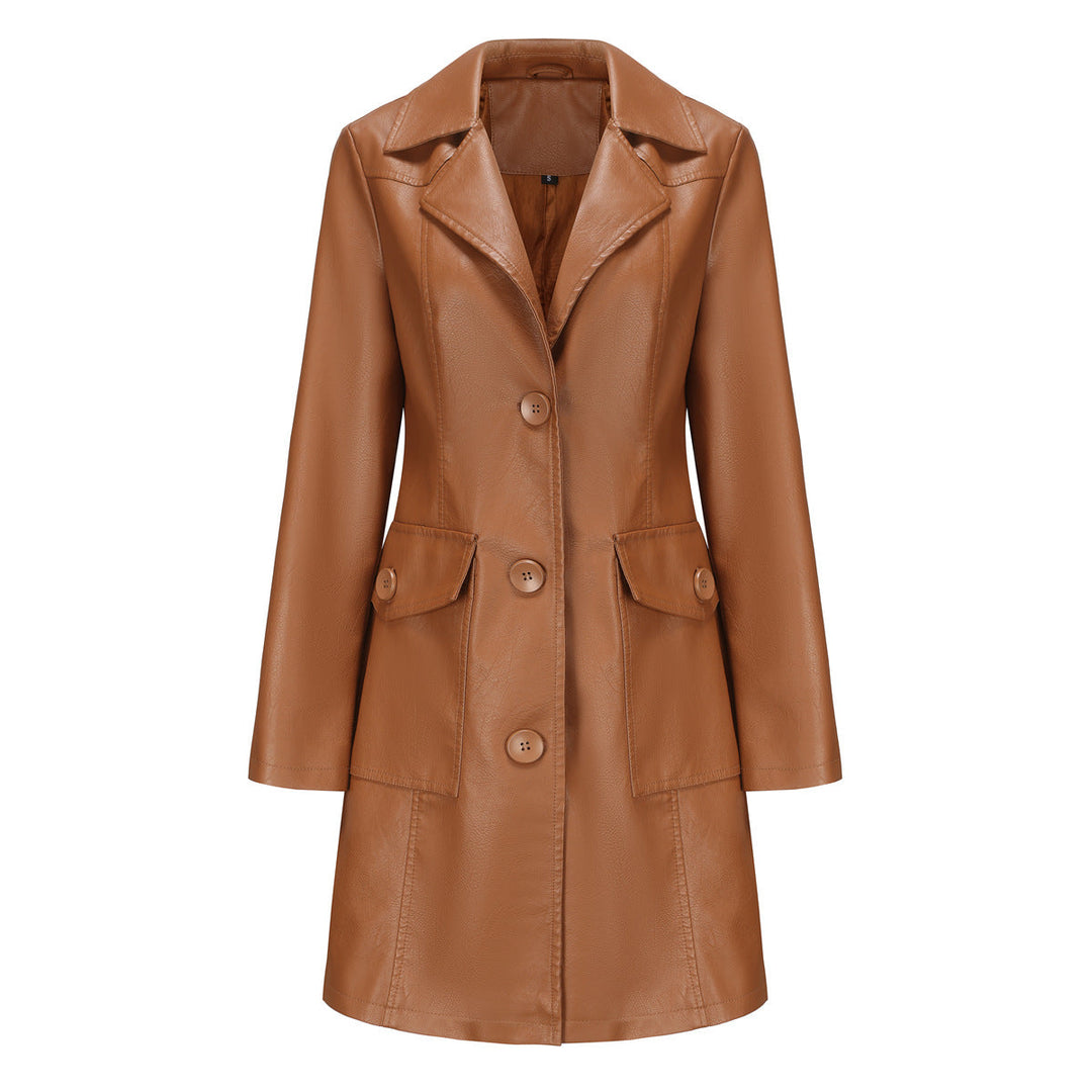 Damen modischer Kunstlederblazer mit praktischen Taschen