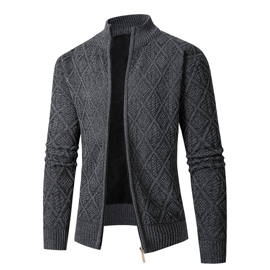 Herren Strickzipjacke mit Diamantjacquard, Stehkragen und Zweiwege-Reißverschluss Shop Nory