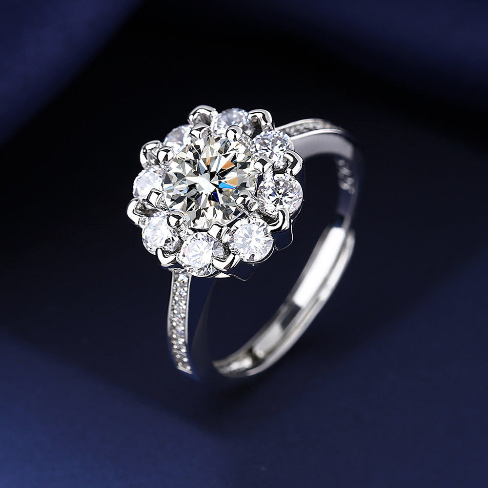 Damen zierlicher Blütenschmuck Ring mit funkelnden Steinen Shop Nory