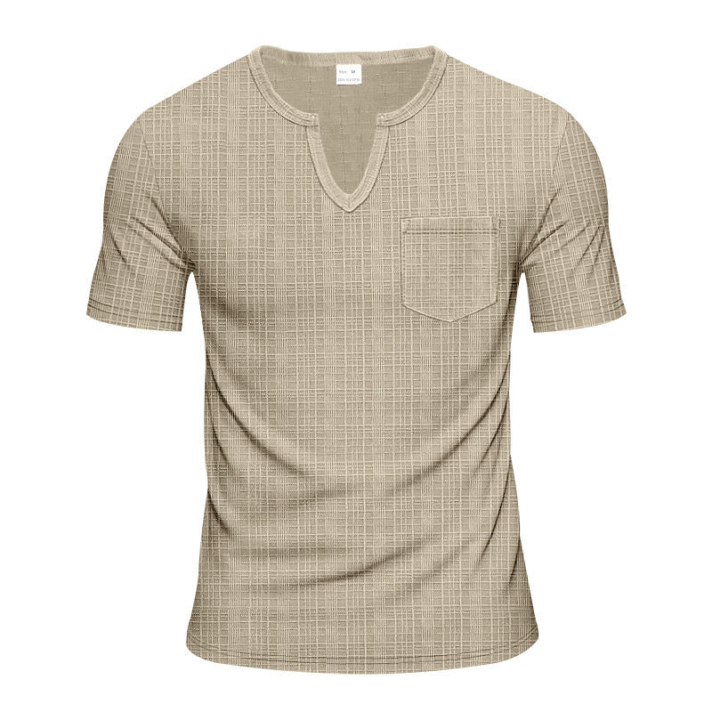 Herren Kurzarm V-Ausschnitt T-Shirt mit Brusttasche