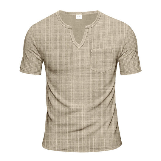Herren Kurzarm V-Ausschnitt T-Shirt mit Brusttasche
