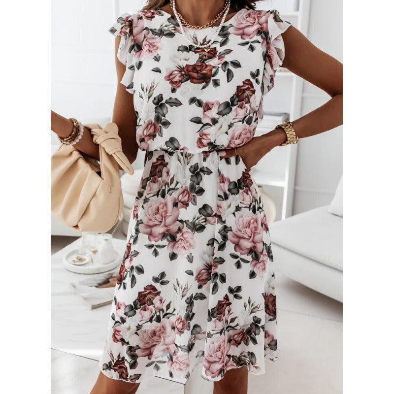 Damen Sommerliches Blumenkleid mit Rüschendetails und Taillengürtel