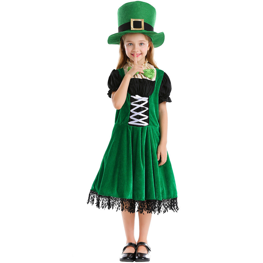 Mädchen Leprechaun Kostüm mit grünem Hut und Fransen Shop Nory
